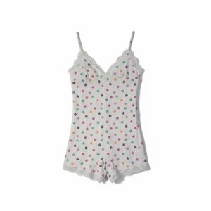 New Skims Women's Heart Print Lace Trim Romper